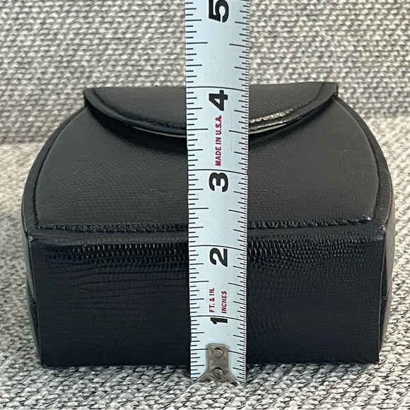 Black Pebbled  Travel Jewelry Case Mirror, Hard Outer Snap Case Gold Closure - Picture 3 of 16